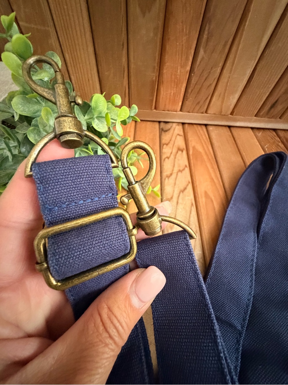 Canvas Adjustable Navy Bag Strap with Antique Brass Hardware - Picture 2 of 2